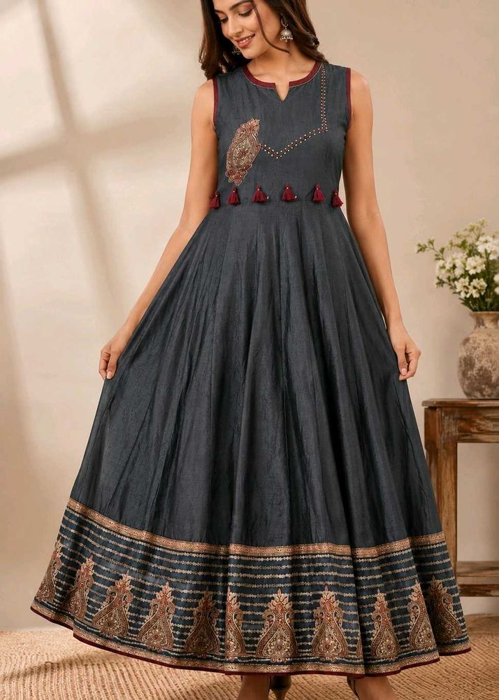 Elegant Grey Anarkali Gown