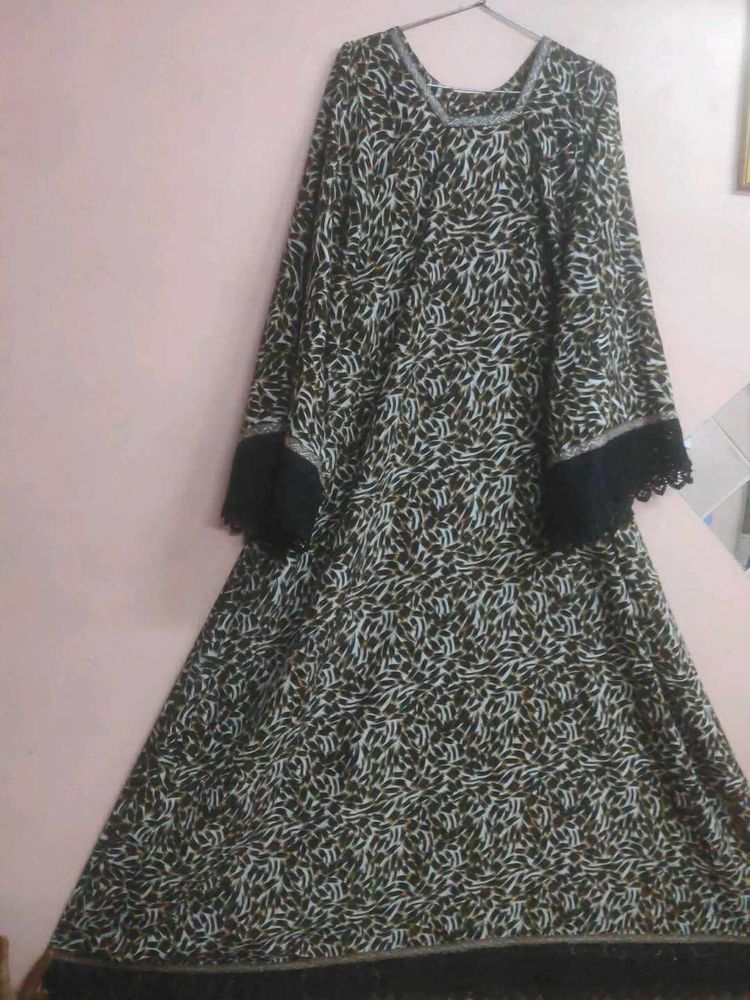Leopard Printed Kurta with Lace Cuffs