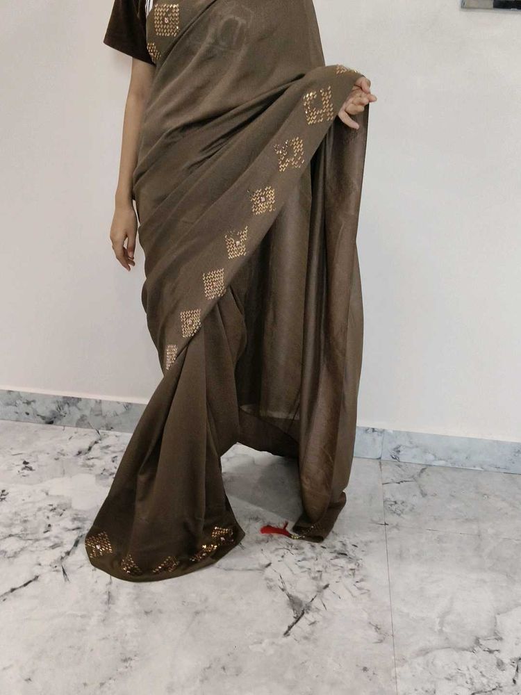 Elegant Brown Embellished Saree