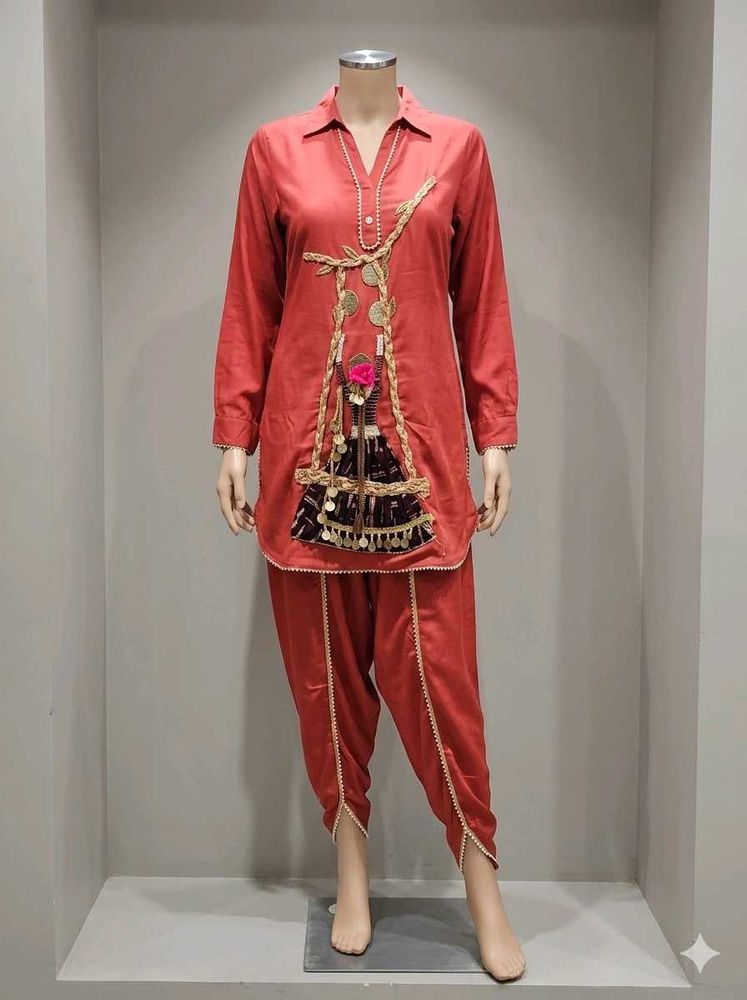3D Designer Red Kurta with Dhoti Pants