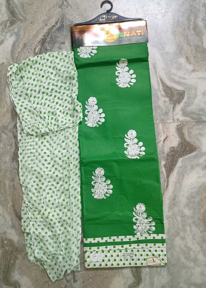Green and White Unstitched kurta set