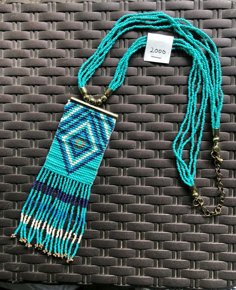 Turquoise Beaded Fringe Necklace