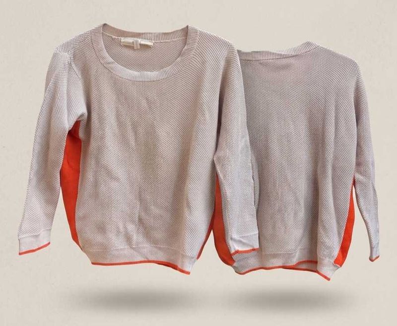 Cozy Knit Sweater with Orange Accents