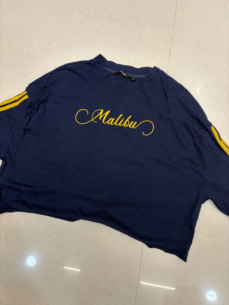 drop shoulder Navy Blue Malibu Graphic T-Shirt