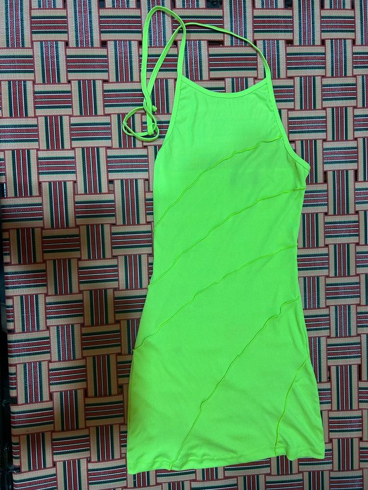 Neon Green Halter Neck Bodycon Dress