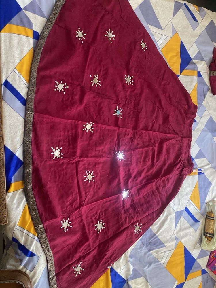 Embroidered Skirt with Mirror Work