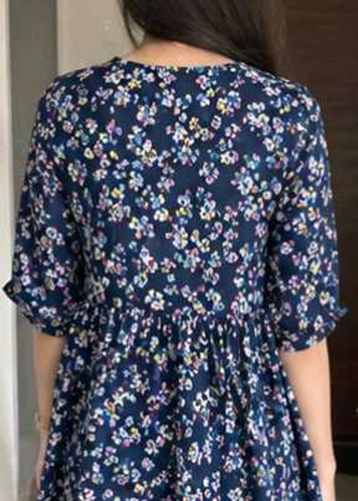 Navy Blue Floral Print Dress Size M