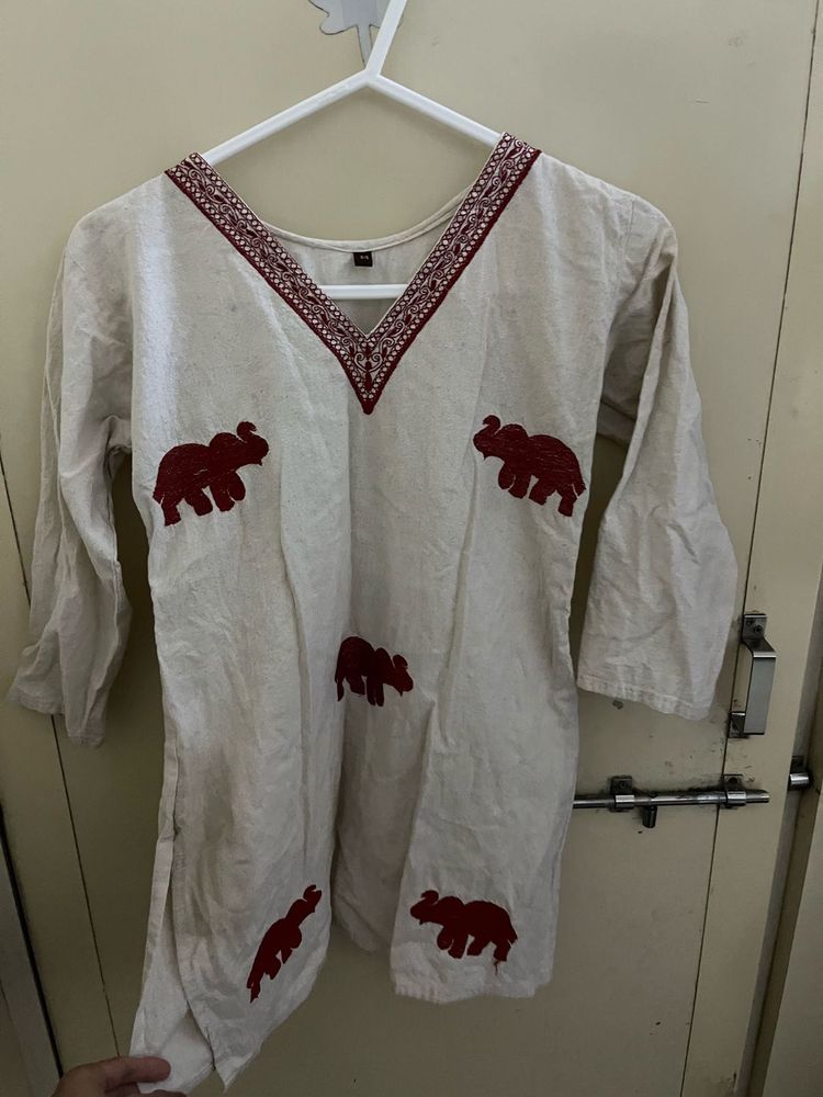 Embroidered Elephant Kurta