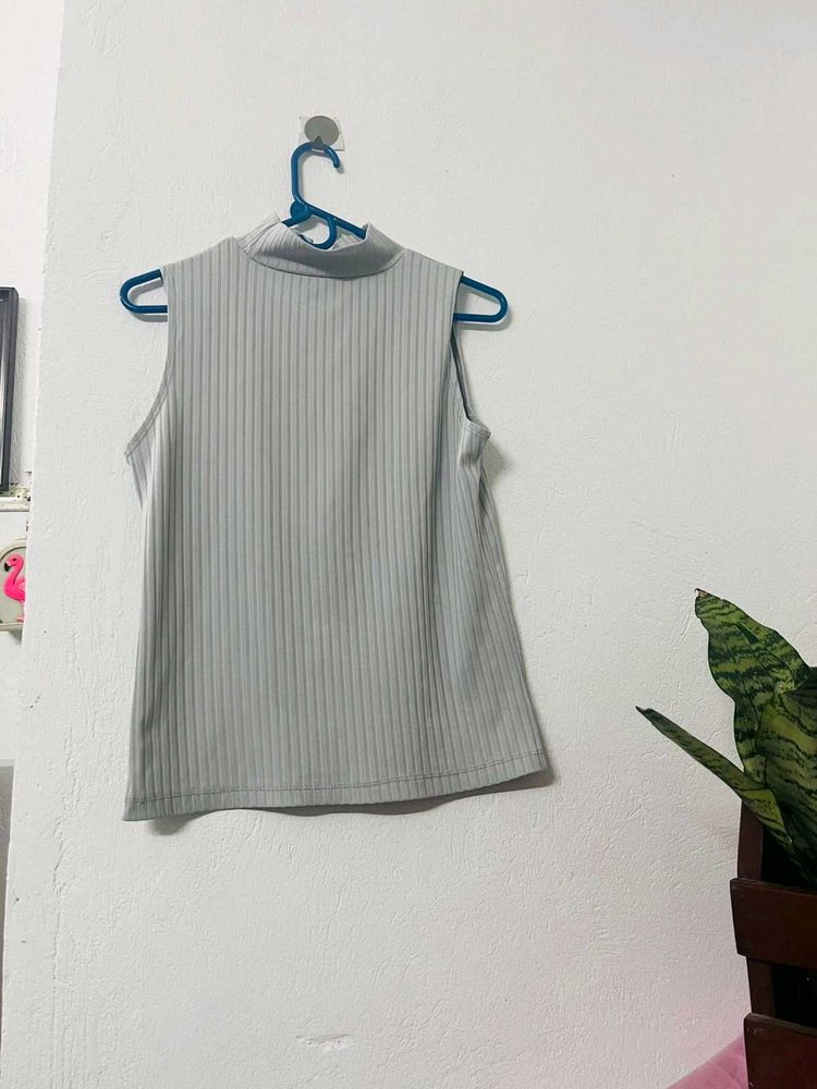 Sleeveless Mock Neck Ribbed Top