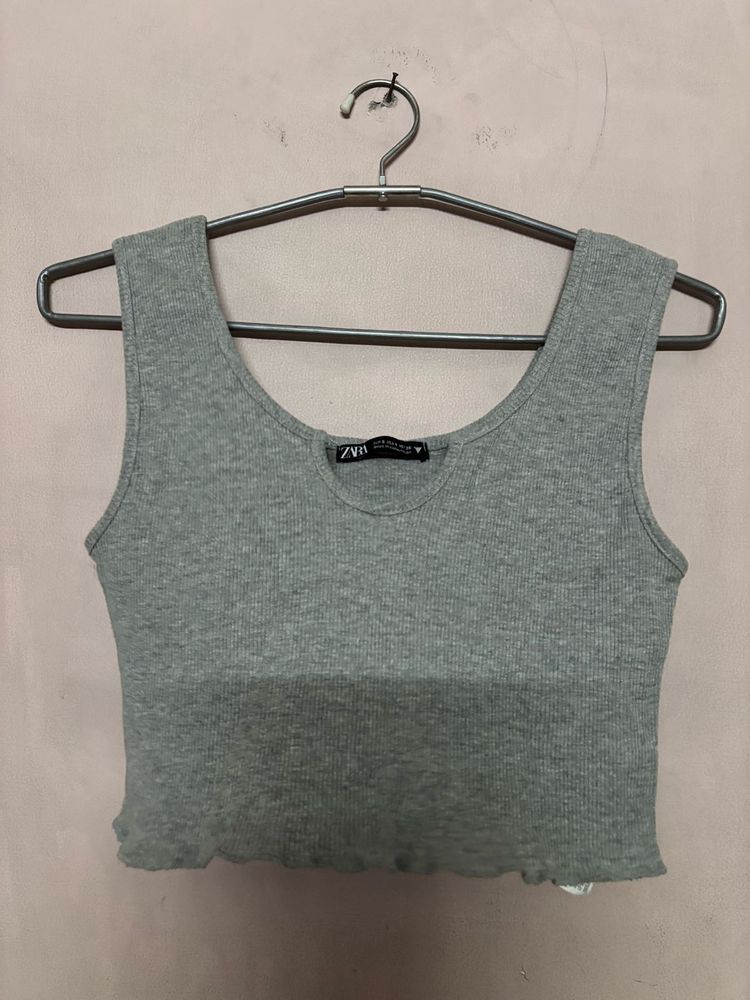 ZARA Grey Ribbed Crop Top – Size S