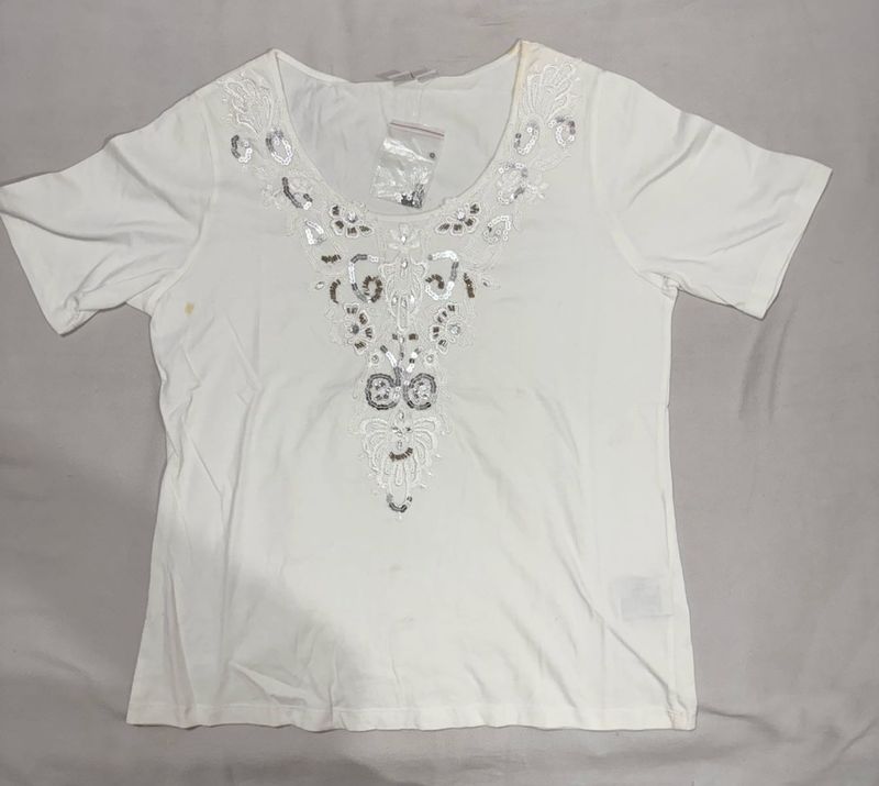 Sparkling Sequin Embellished White Top