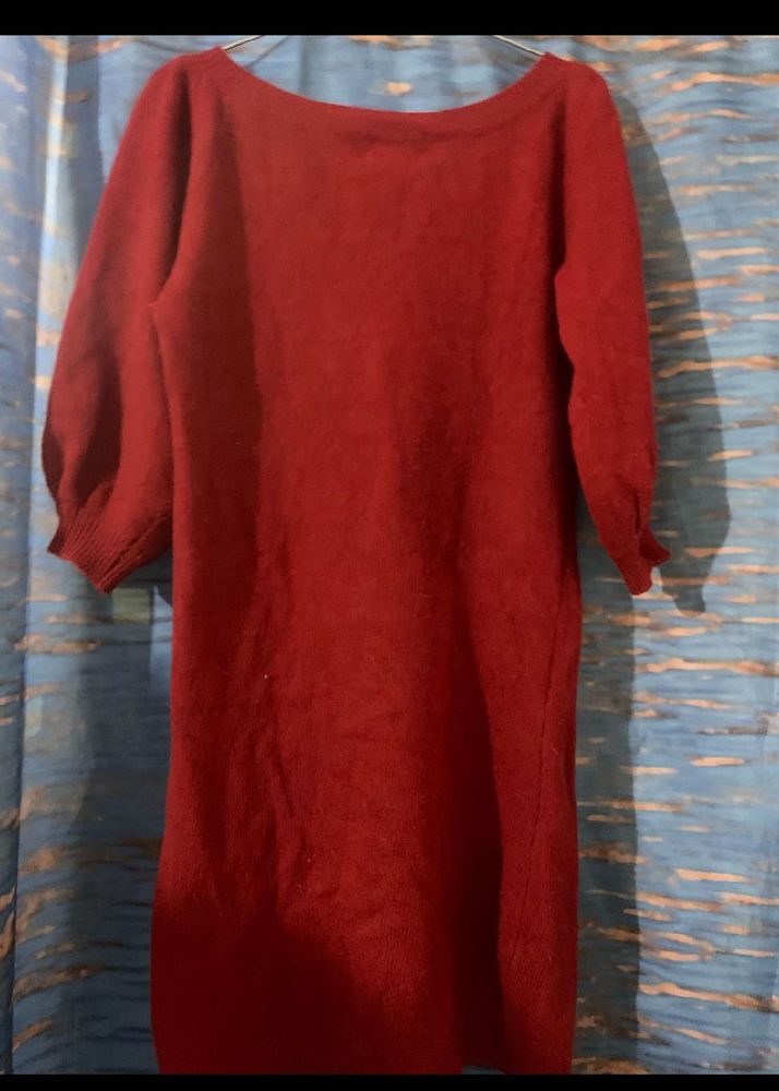 Maroon Puff Sleeve Sweater Dress