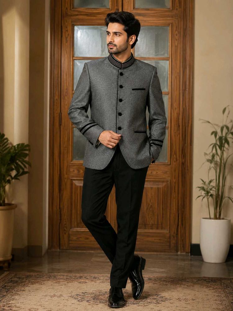 Men's Grey Bandhgala Suit