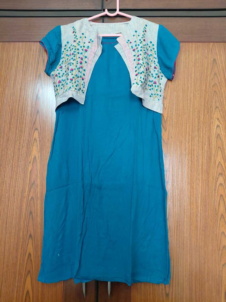 Blue Kurta with Embroidered Jacket
