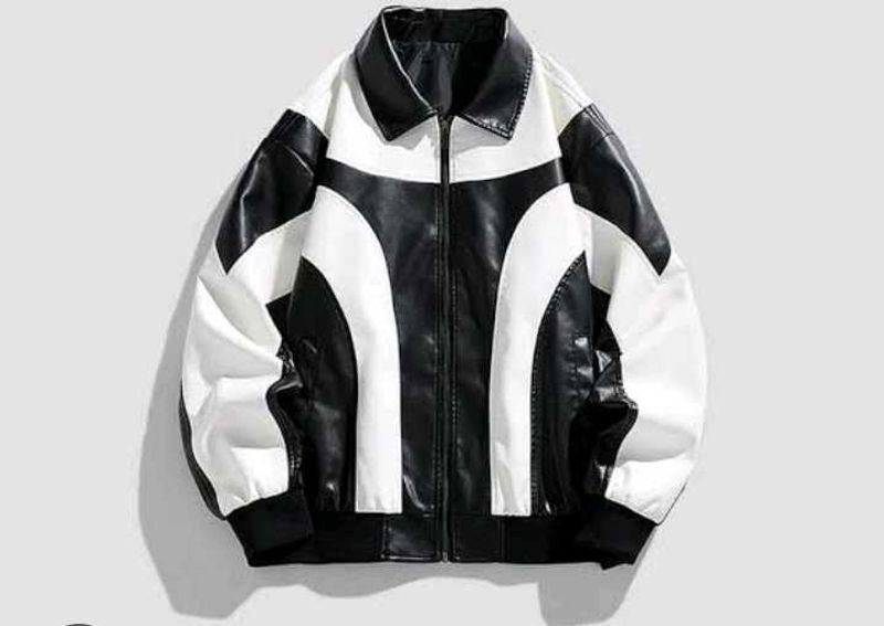Men's Black &amp; White Faux Leather Jacket