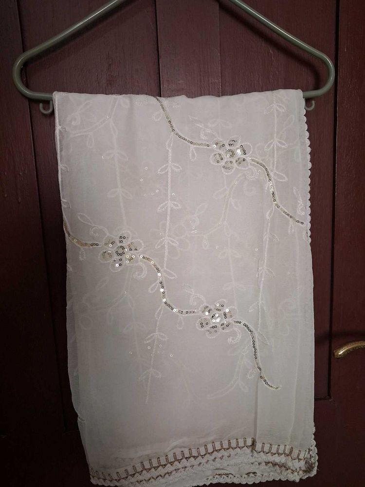 Elegant White Embroidered Dupatta