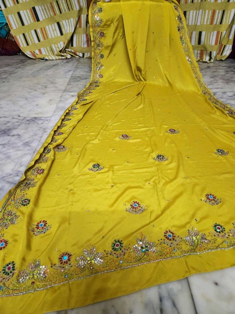 Vintage Yellow mirror work Saree