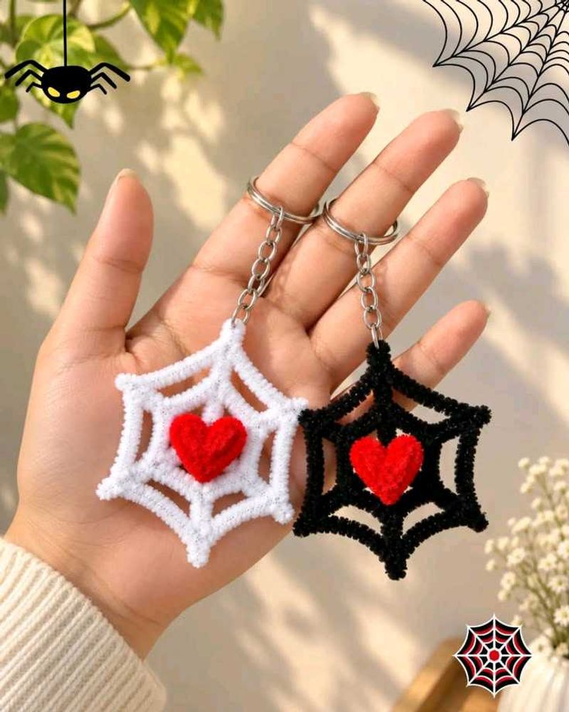 Spiderweb Heart Keychains - Pair