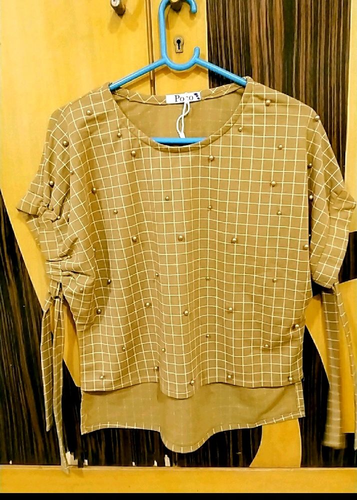 Checkered Top with Pearl Details