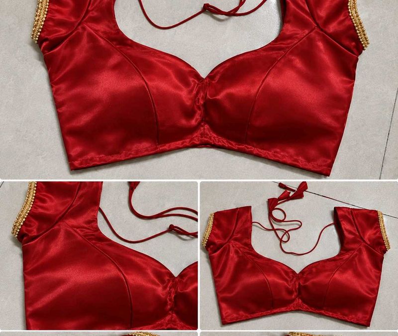 Red Blouse with Embellished Sleeves