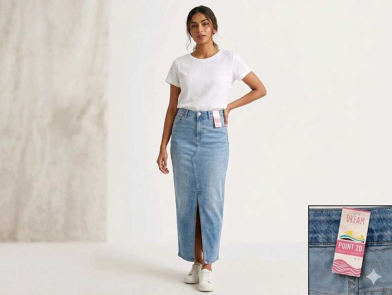 Long Denim Skirt with Belt