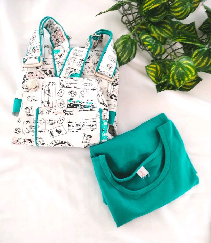 Sea Green And White Dungree Sets (Girl's)
