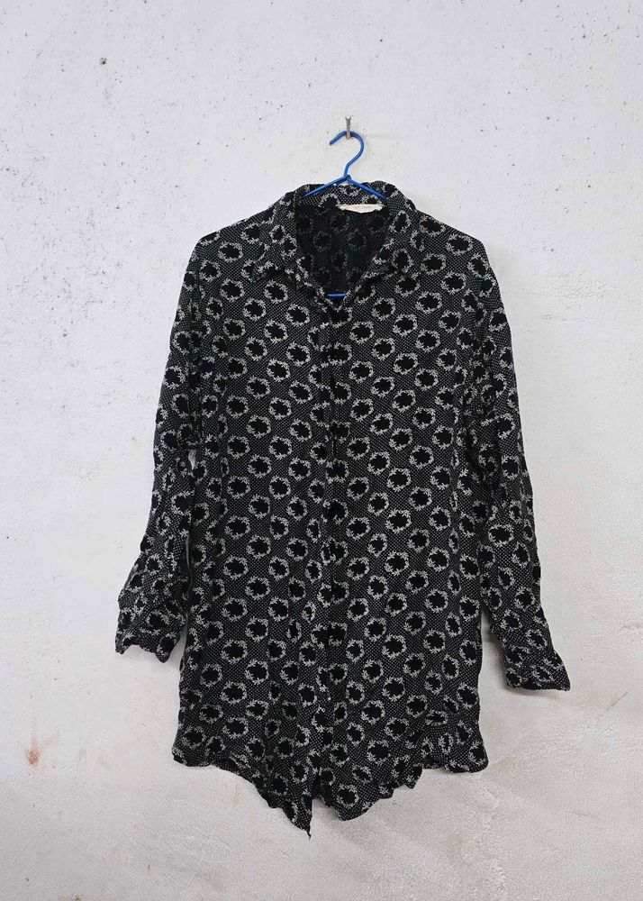Stylish Printed Button-Up Tunic Top