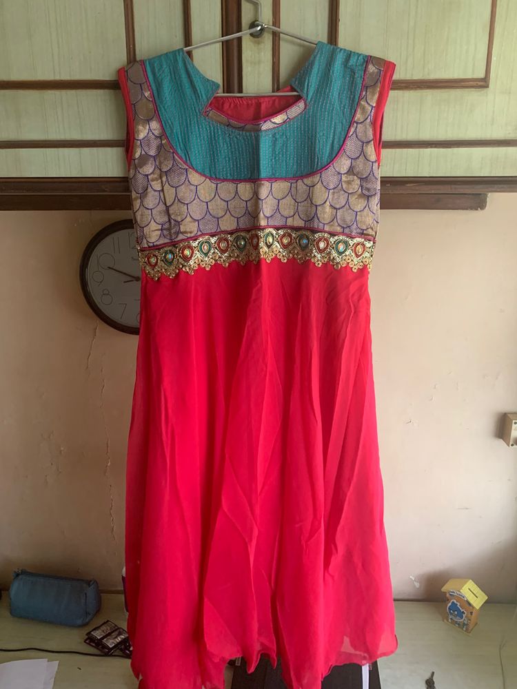 Vibrant Pink &amp; Teal Anarkali Dress