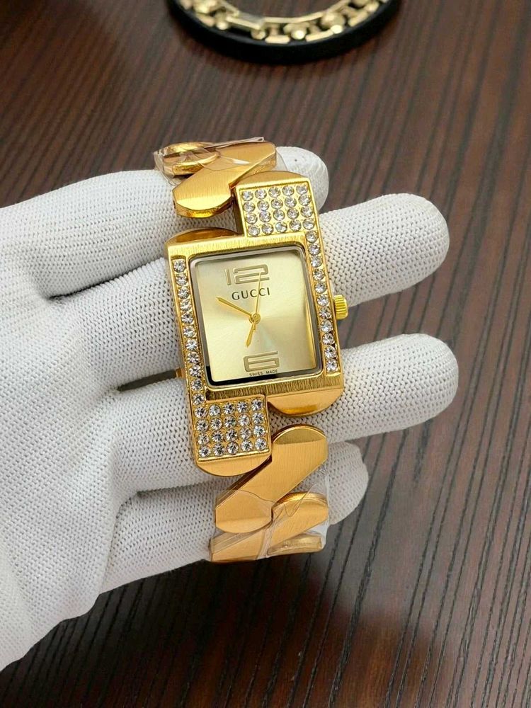 Gucci Gold Crystal Accent Watch