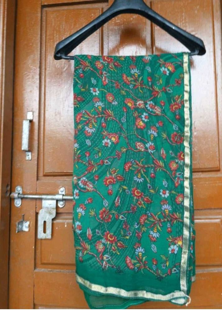 Beautiful Green Floral Print Saree