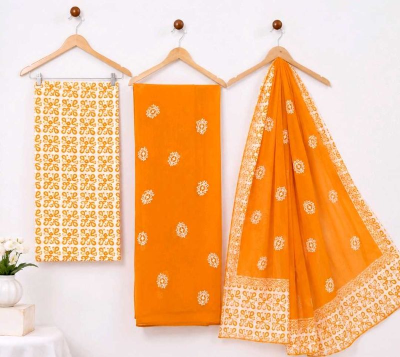 Orange batik pure cotton suit