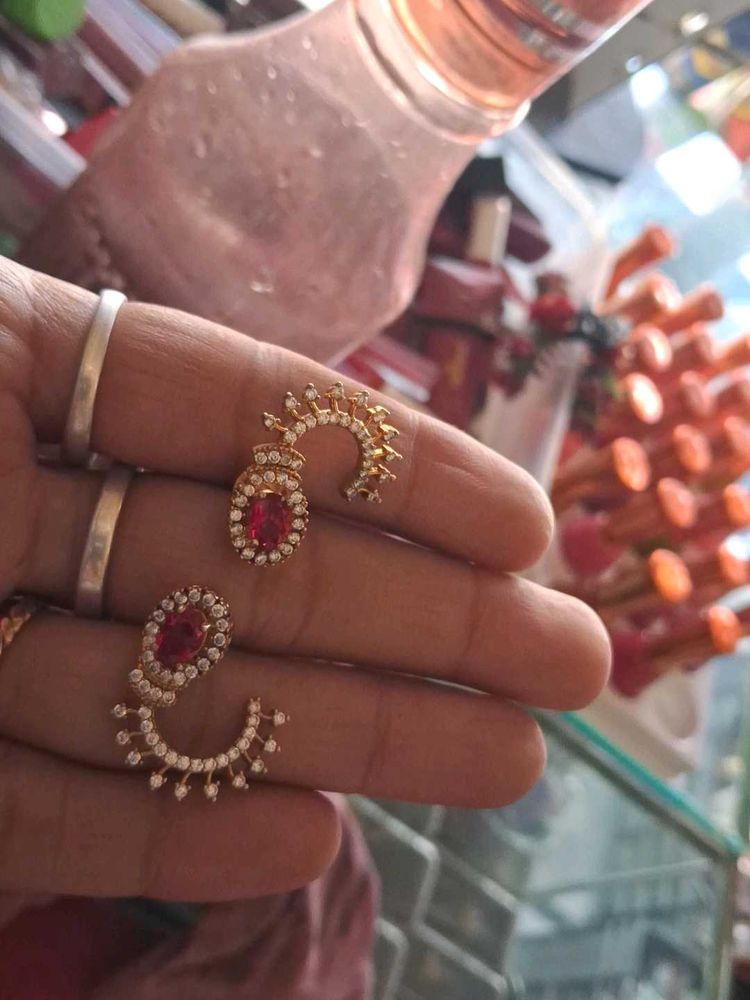 Elegant Red Stone &amp; Diamond Earrings