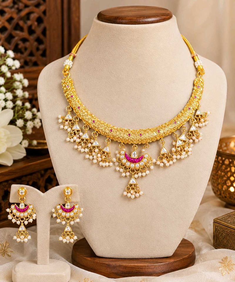 Exquisite Gold Necklace and Earring Set