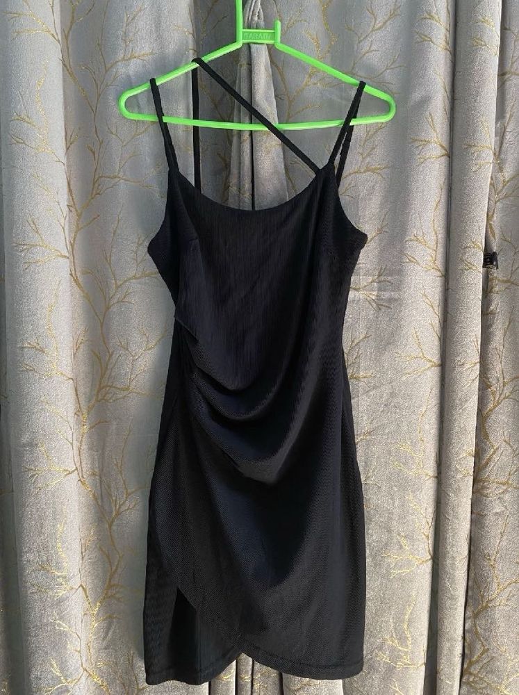 Chic Black Ruched Mini Dress