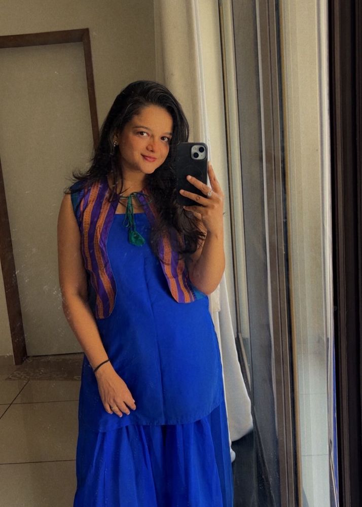 Blue Kurta with Embroidered Jacket