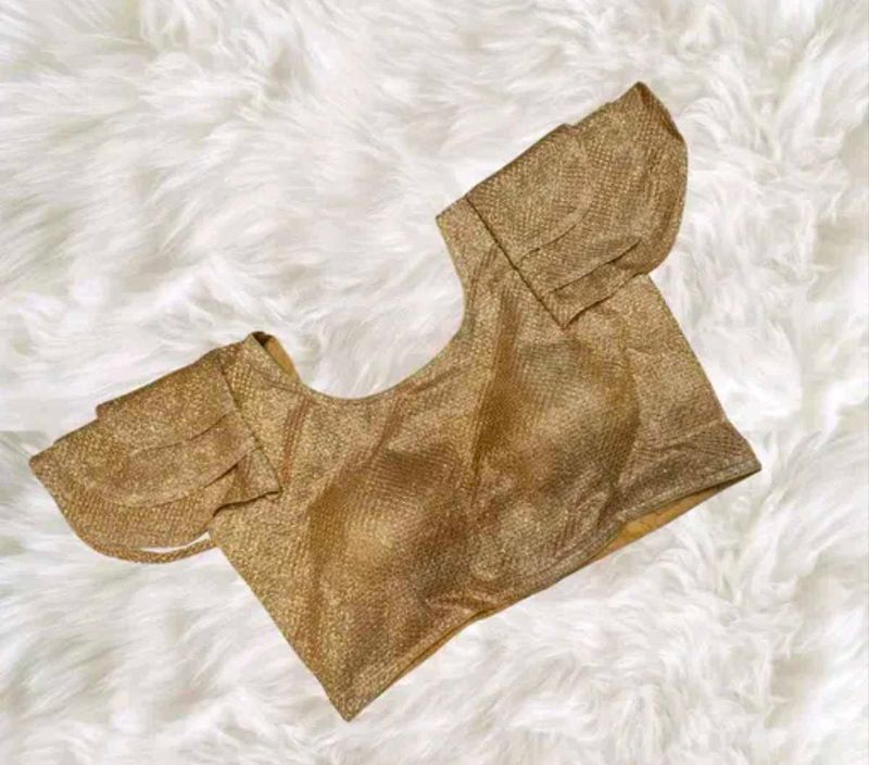 Readymade party wear golden blouse with frill slee
