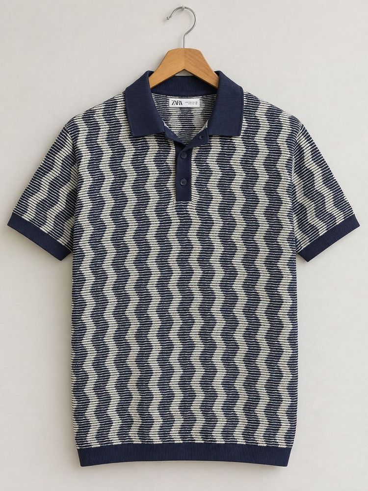 ZARA Retro Geometric Knit Polo Shirt