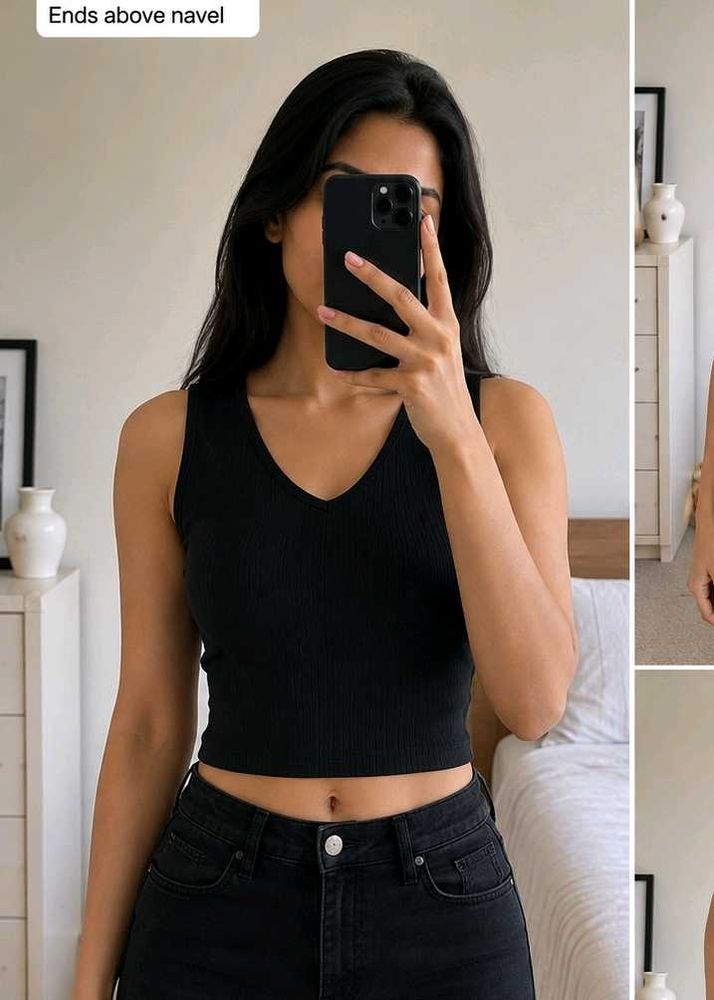 Classic Black Sleeveless V-Neck Top