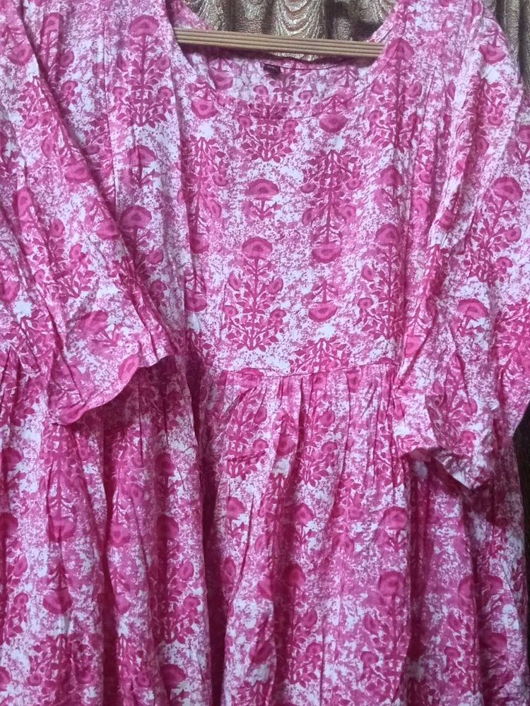 Vibrant Pink Floral Print Kurta
