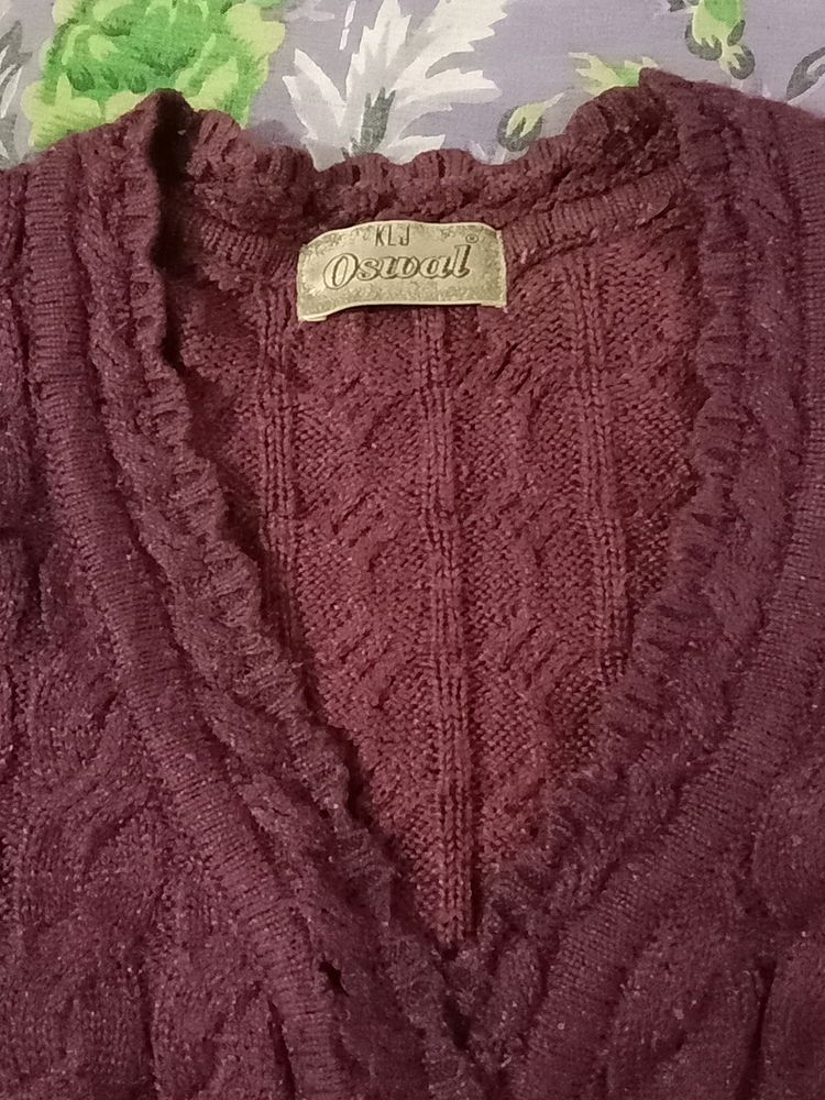 Burgundy Cable Knit Cardigan