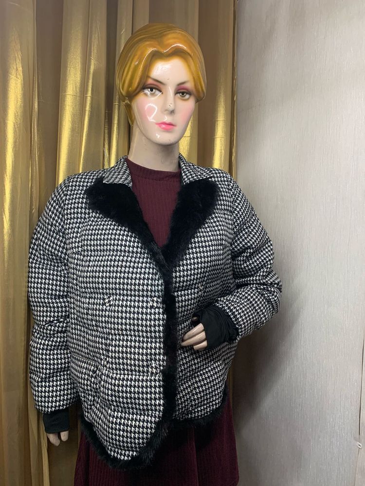 Houndstooth Jacket with Fur Trim