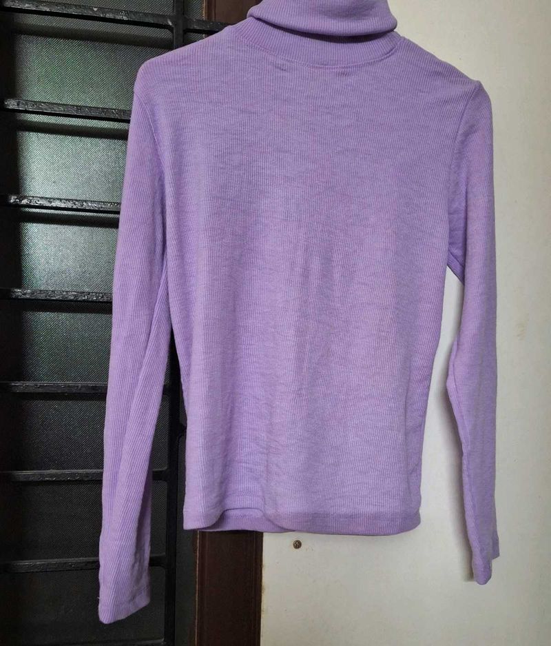 Lilac ribbed turtleneck full sleeves top