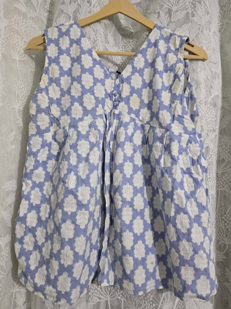 V-Neck Sleeveless Printed Kurta