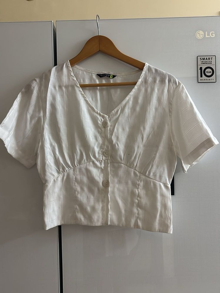 White Button-Down Crop Top