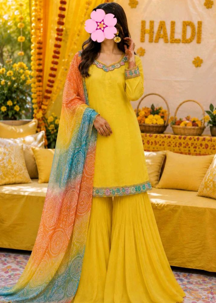 Vibrant Yellow Sharara Set with Dupatta