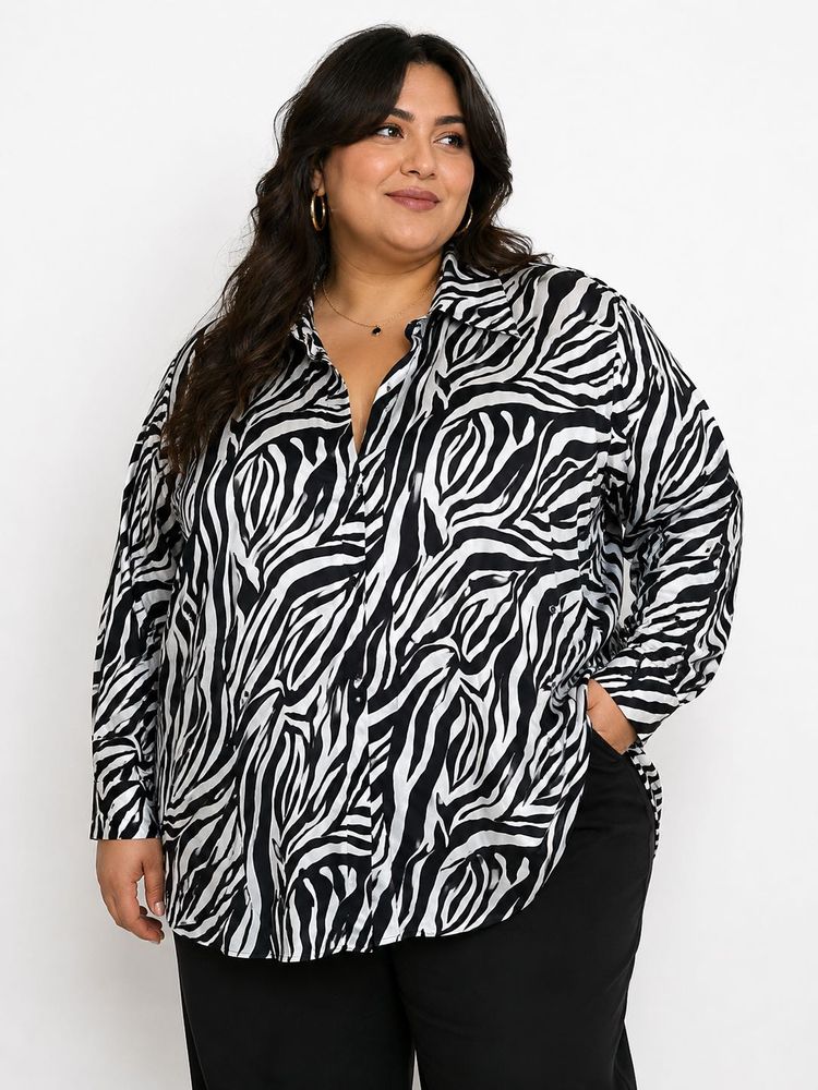 Zebra Print Button-Up Shirt