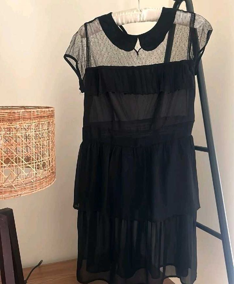 ZARA Chic Black Ruffled Tiered Mini Dress