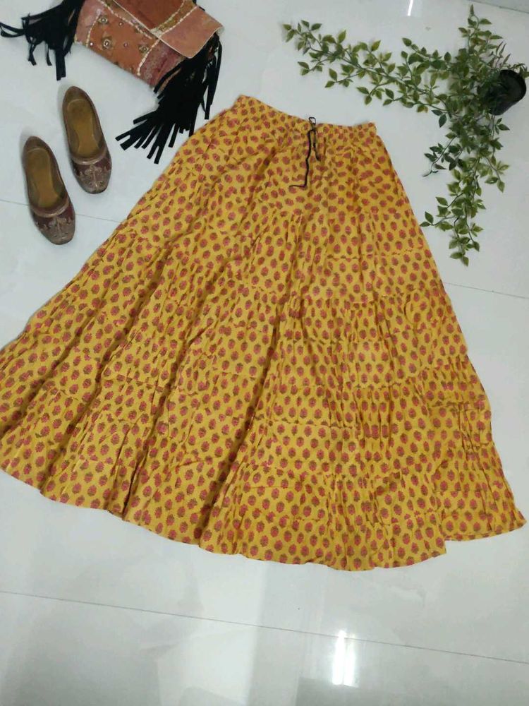 Yellow Printed Ethnic Skirt 💐🌸😚