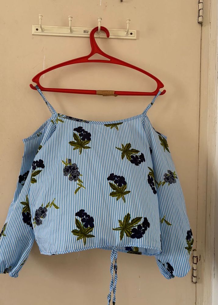 Blue Striped Cold Shoulder Top