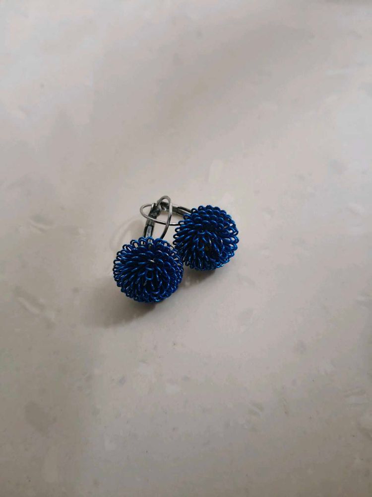 Unique Blue Wire Ball Earrings